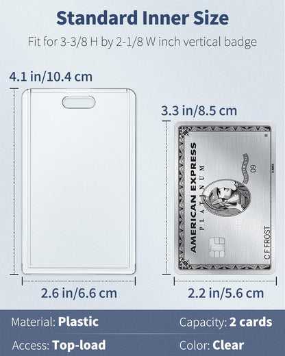 2 Pack Sliding Badge Holder Vertical Clear Card Case Hard Plastic Card Protector Pouch for Office School ID V1258-DP02-A-1936