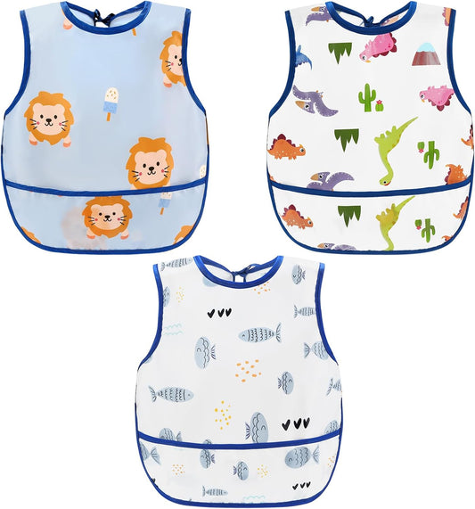 Waterproof Baby Bibs for Eating, Mess Proof Toddler Feeding Bibs for Girls Boys V1258-DP02-A-194