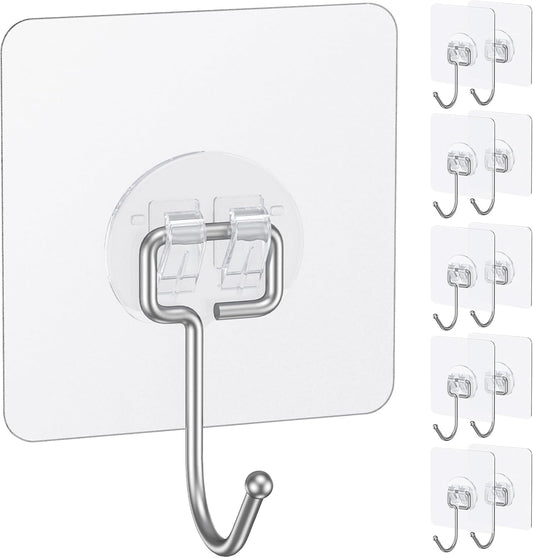 10 Pcs Large Adhesive Hooks for Hanging, 33 lbs (Max) Heavy Duty Wall Hooks, Clear Waterproof Picture V1258-DP02-A-1941