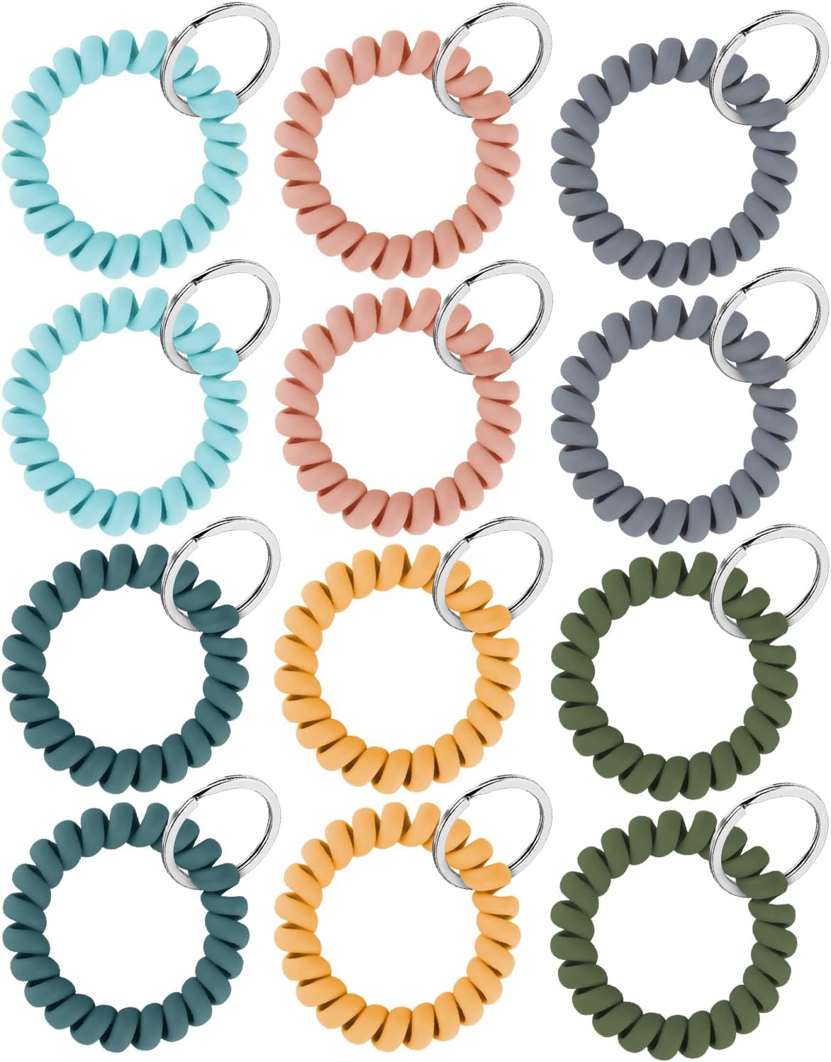 Wristlet Keychain Flexible Plastic Spring Spiral Coil Key Holder with Silver Key Ring Chain Holder Tag V1258-DP02-A-1947