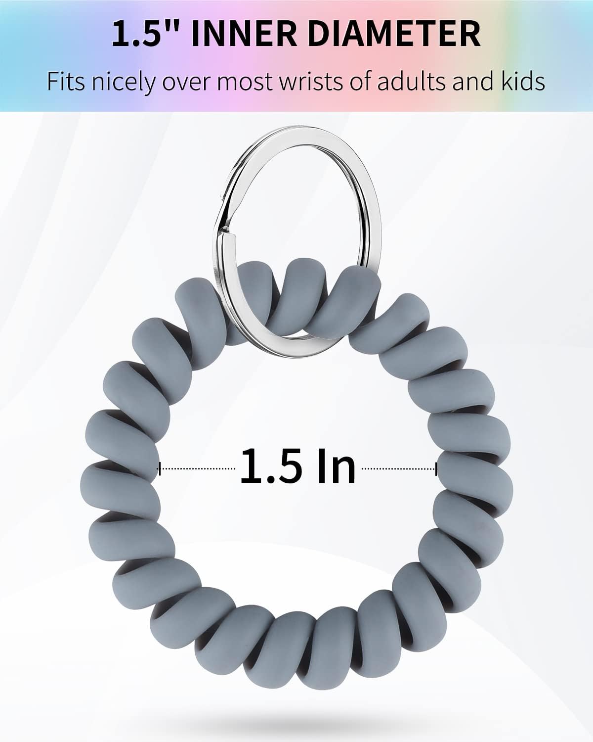 Wristlet Keychain Flexible Plastic Spring Spiral Coil Key Holder with Silver Key Ring Chain Holder Tag V1258-DP02-A-1947