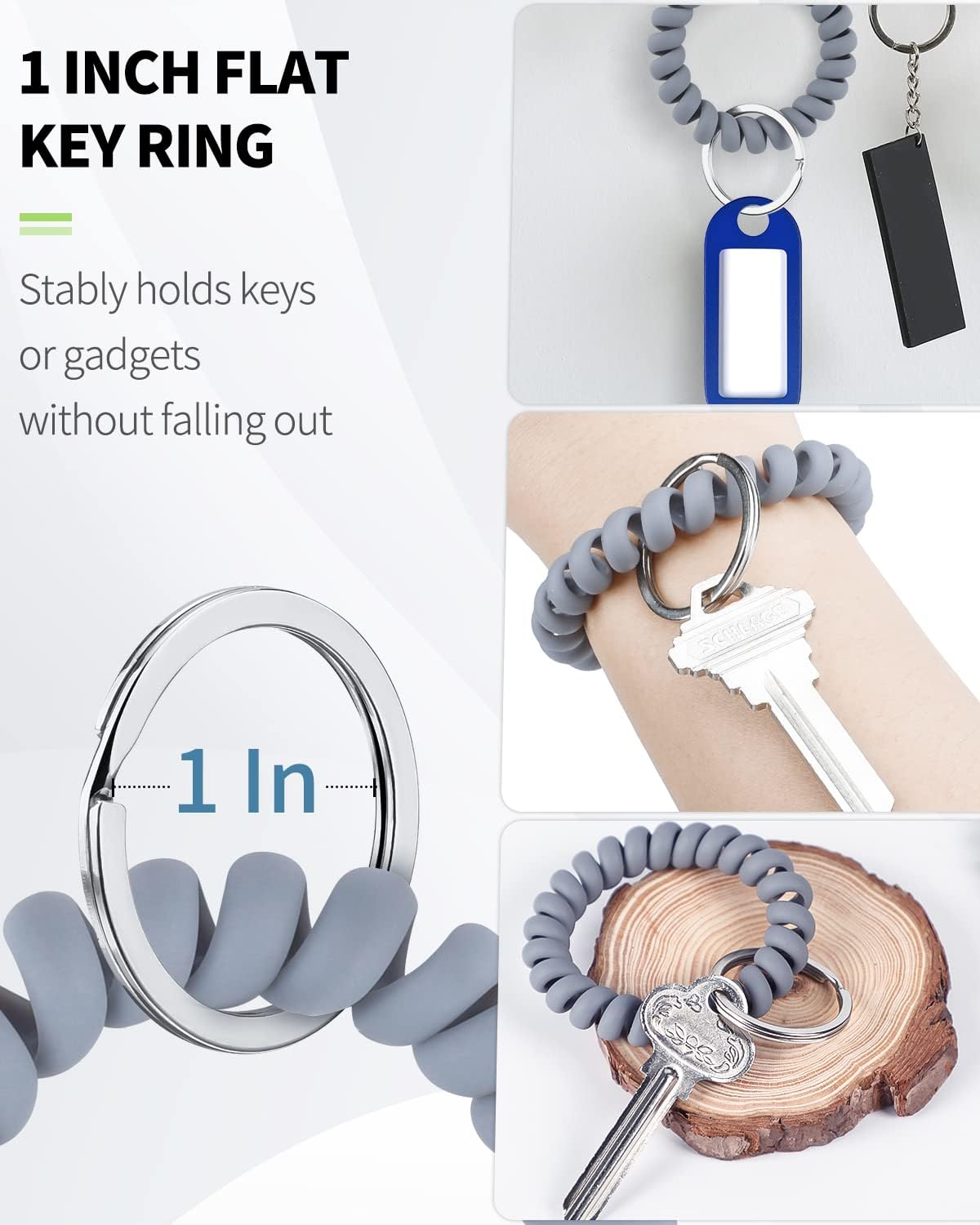 Wristlet Keychain Flexible Plastic Spring Spiral Coil Key Holder with Silver Key Ring Chain Holder Tag V1258-DP02-A-1947