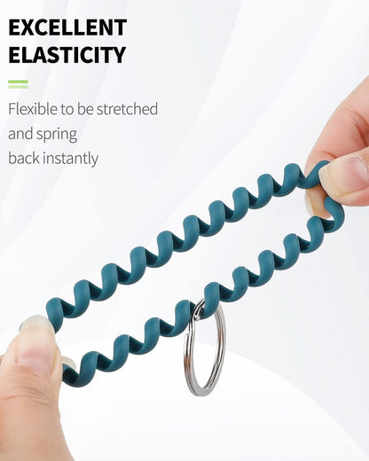 Wristlet Keychain Flexible Plastic Spring Spiral Coil Key Holder with Silver Key Ring Chain Holder Tag V1258-DP02-A-1947