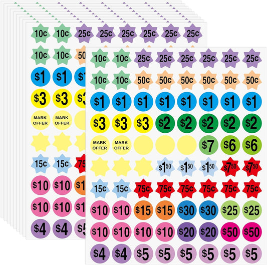 22 Sheets Garage Sale Stickers, 1760 Pcs Yard Sale Price Stickers, 3/4" Removable Price Tag Sticker, V1258-DP02-A-1948