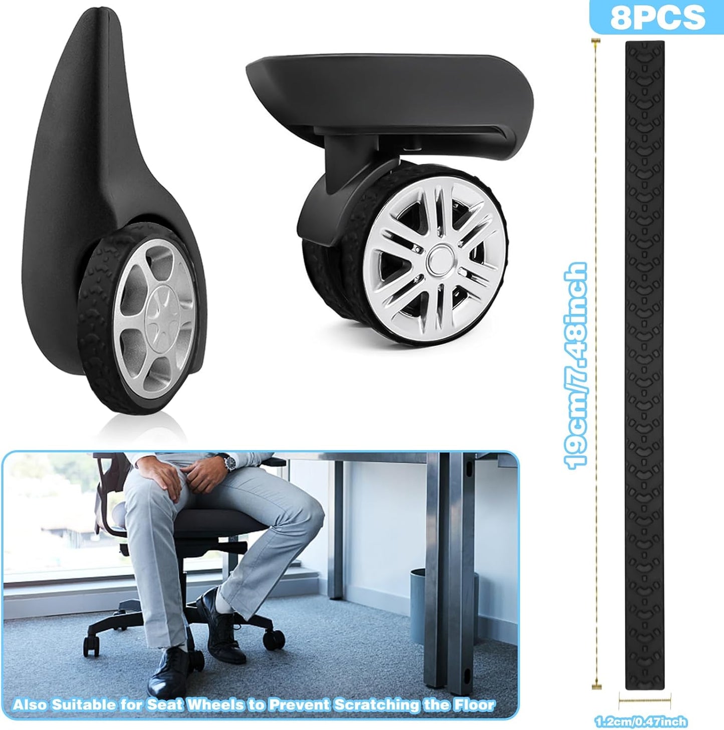 8Pcs Silicone Luggage Cover Protector - Silent Protection Suitcase Wheel Protection Covers (Black) V1258-DP02-A-1952