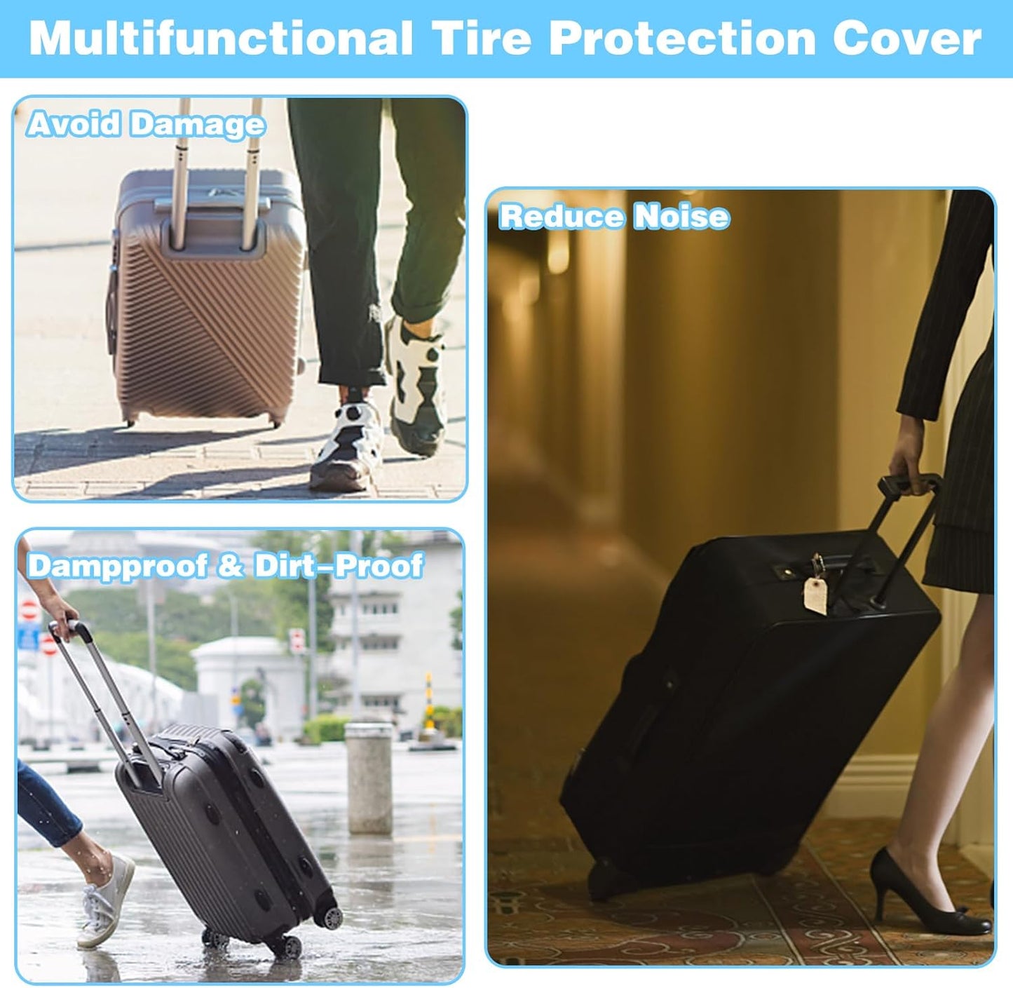8Pcs Silicone Luggage Cover Protector - Silent Protection Suitcase Wheel Protection Covers (Black) V1258-DP02-A-1952