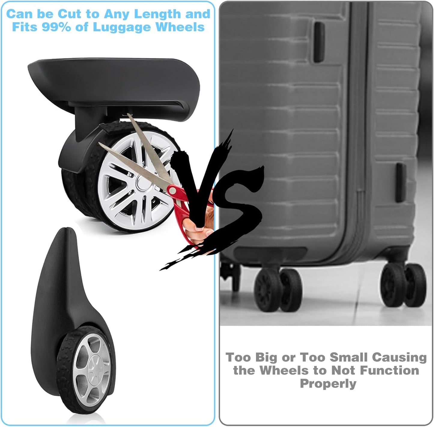 8Pcs Silicone Luggage Cover Protector - Silent Protection Suitcase Wheel Protection Covers (Black) V1258-DP02-A-1952