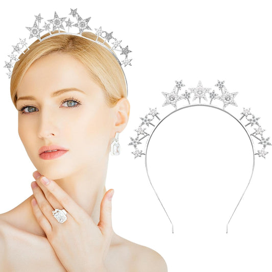 Star Halo Crown Silver Headpiece, Rhinestone Headband Tiaras and Crowns for Women and Girls, Party Wedding V1258-DP02-A-1954