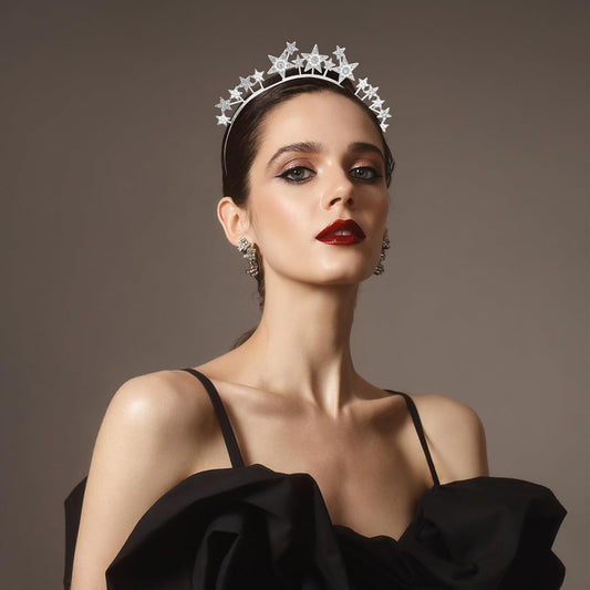Star Halo Crown Silver Headpiece, Rhinestone Headband Tiaras and Crowns for Women and Girls, Party Wedding V1258-DP02-A-1954