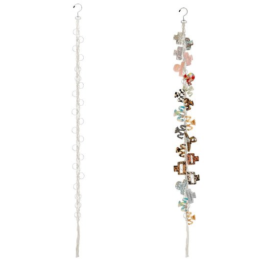 Hanging Braided Hair Clip Organizer with Swivel Hook and 20 Metal Rings, Claw Clip Organizer Daily V1258-DP02-A-1955