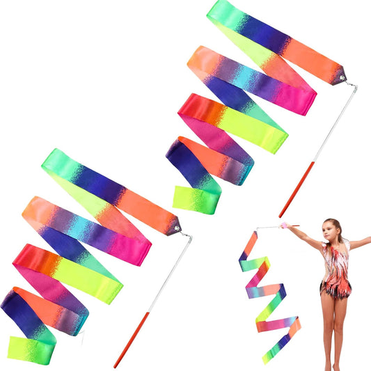 2Pcs Ribbon wands Rainbow Dance for Kids, 78.74 Inch Rhythmic Gymnastics Ribbon Dancer Wand with Rod, Soft V1258-DP02-A-1962