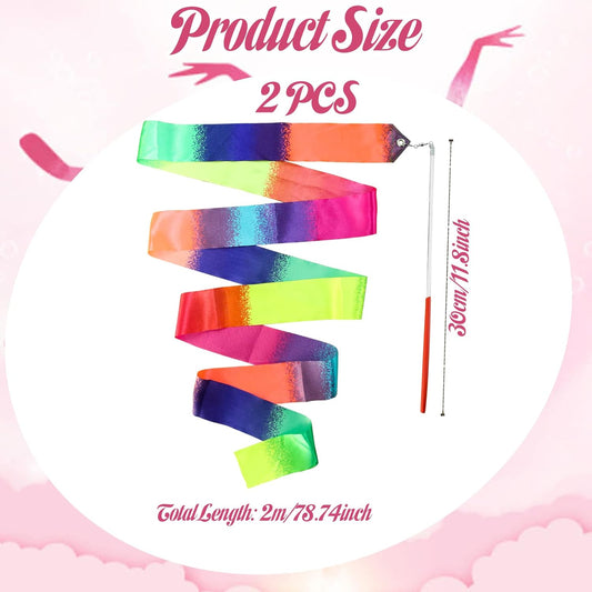 2Pcs Ribbon wands Rainbow Dance for Kids, 78.74 Inch Rhythmic Gymnastics Ribbon Dancer Wand with Rod, Soft V1258-DP02-A-1962