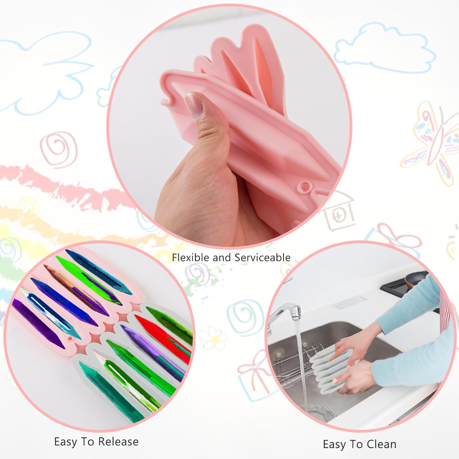 2 Pcs Crayon Mold Crayon Recycling Mold Cavity Double Tipped 3D Melted Crayon Molds Pure Silicone Oven DIY V1258-DP02-A-1968