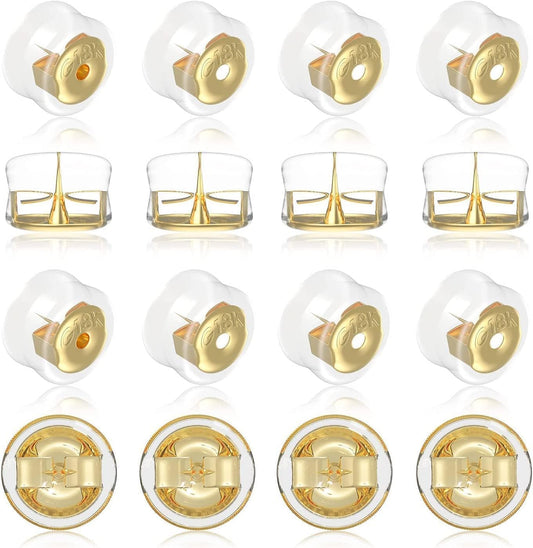 18K Gold Secure Earring Backs for Studs, 925 Silver Silicone Hypoallergenic Soft Clear Replacements, Rubber V1258-DP02-A-1971