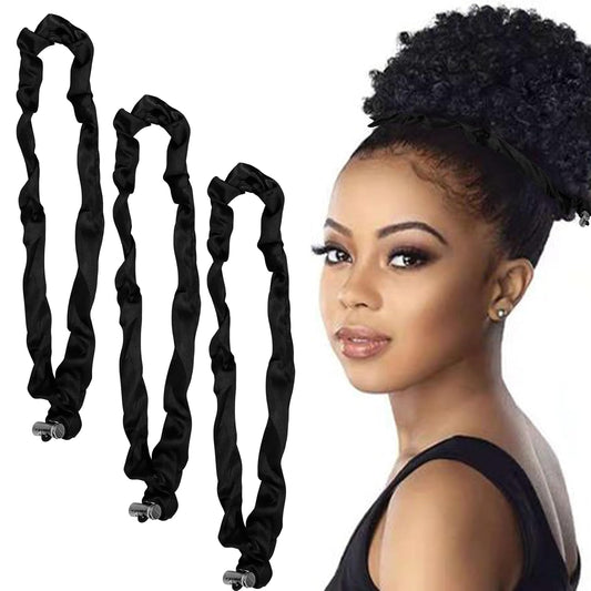 3Pcs Silk Scrunchies: Adjustable Slip Black Satin Hair Ties for Thick, Curly, Natural Hair and Long Afro V1258-DP02-A-1973