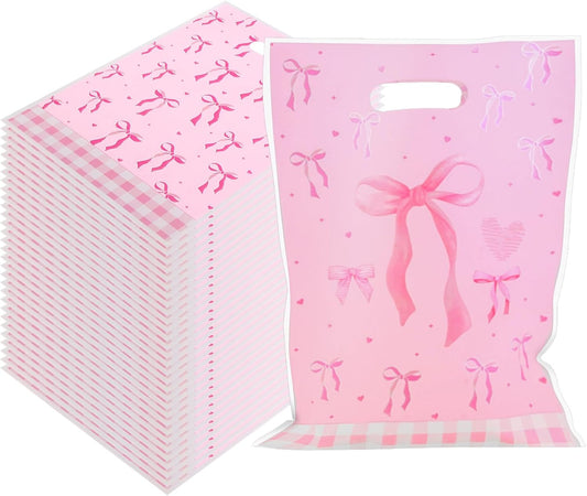50Pcs Pink Bow Gift Bag Supplies Favors, Candy Bags, Bow goodie Dags, Pink Bow Party Favors Light Color V1258-DP02-A-1974