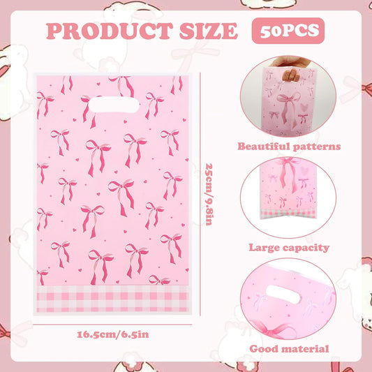 50Pcs Pink Bow Gift Bag Supplies Favors, Candy Bags, Bow goodie Dags, Pink Bow Party Favors Light Color V1258-DP02-A-1974