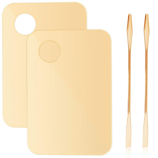 2Pcs Acrylic Makeup Mixing Palette with 2 Pcs Makeup Spatula, Gold Foundation Mixing Tray Cosmetic Palette V1258-DP02-A-1980