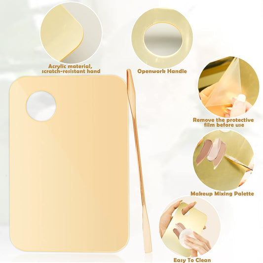2Pcs Acrylic Makeup Mixing Palette with 2 Pcs Makeup Spatula, Gold Foundation Mixing Tray Cosmetic Palette V1258-DP02-A-1980