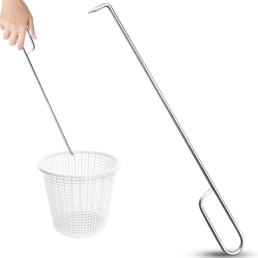 Pool Skimmer Basket Hook Tool, Stainless Steel Pool Skimmer Hook Extended Knee Protection Skimmer Basket V1258-DP02-A-1981