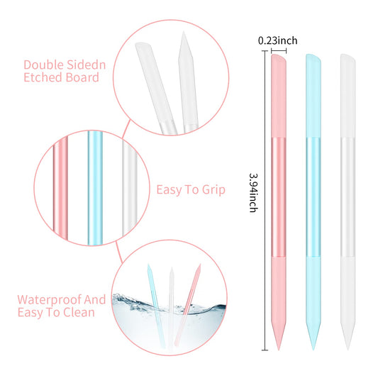 3 Pcs Glass Cuticle Pusher Nail File Cuticle Manicure Stick Remover Cuticle Tool Set Double Sided Crystal V1258-DP02-A-1994