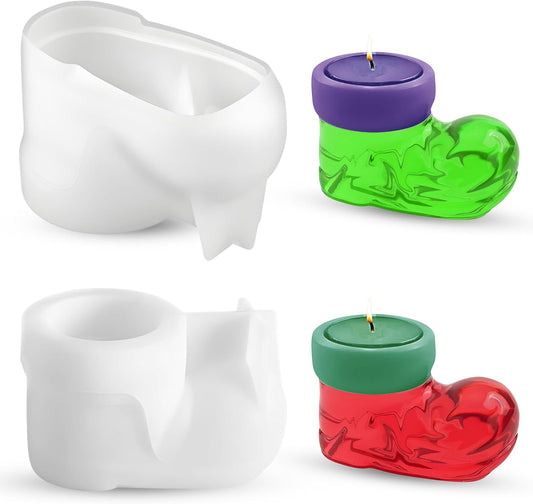 2Pcs Christmas Boots Resin Candle Molds, Winter Christmas Candlestick Resin Molds DIY Silicone Candle Decor V1258-DP02-A-1996