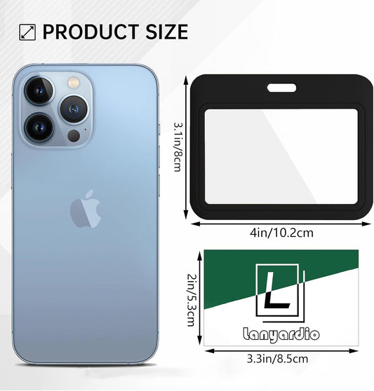 1 Pcs ID Badge Holder with Double-Sided Windows Horizontal Hard Plastic Case Black Card Protector Pouch for V1258-DP02-A-2000