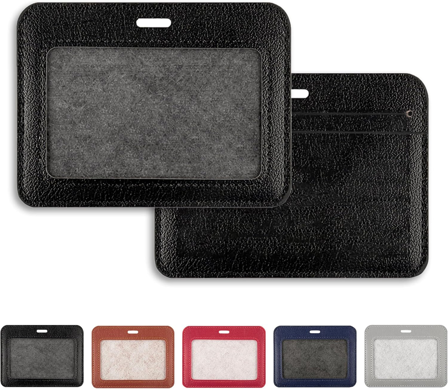 1 Pcs Leather ID Badge Holder - Horizontal, Black, Multiple Card Slots for Offices, Staff, Students, Employees V1258-DP02-A-2003