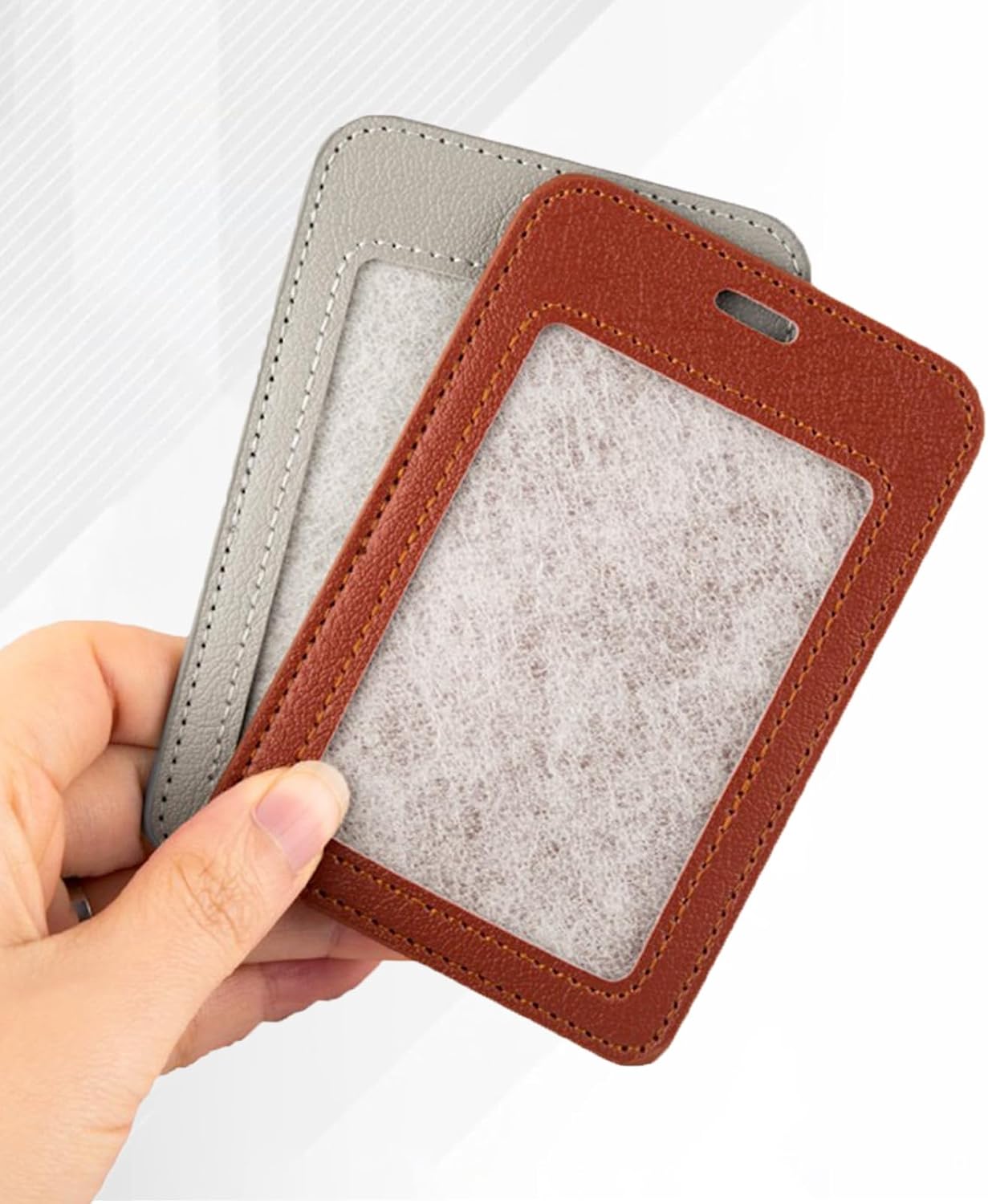 1 Pcs Leather ID Badge Holder - Horizontal, Black, Multiple Card Slots for Offices, Staff, Students, Employees V1258-DP02-A-2003