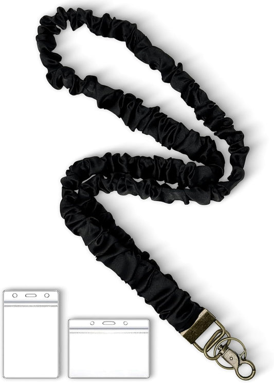 Stretchy Scrunchie Lanyard for ID Badges Keys, Cute Teacher Lanyard for Women with 2 Card Holders 19.6 Inch V1258-DP02-A-2005