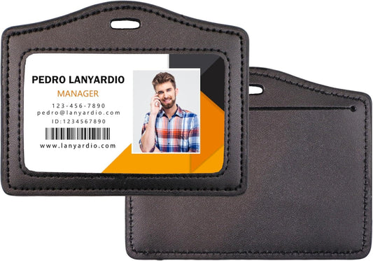 Genuine Leather Badge Holder, Single-Sided Clear ID Card Holder, 1 Pack, Horizontal & Vertical Styles, for V1258-DP02-A-2006
