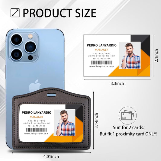 Genuine Leather Badge Holder, Single-Sided Clear ID Card Holder, 1 Pack, Horizontal & Vertical Styles, for V1258-DP02-A-2006