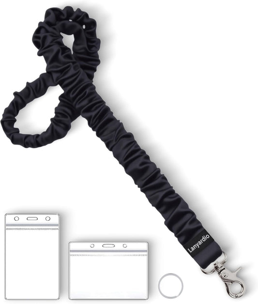 Stretchy Scrunchie Lanyard for ID Badges Keys, Cute Teacher Lanyard for Women with 2 Card Holders 19.6 Inch V1258-DP02-A-2007