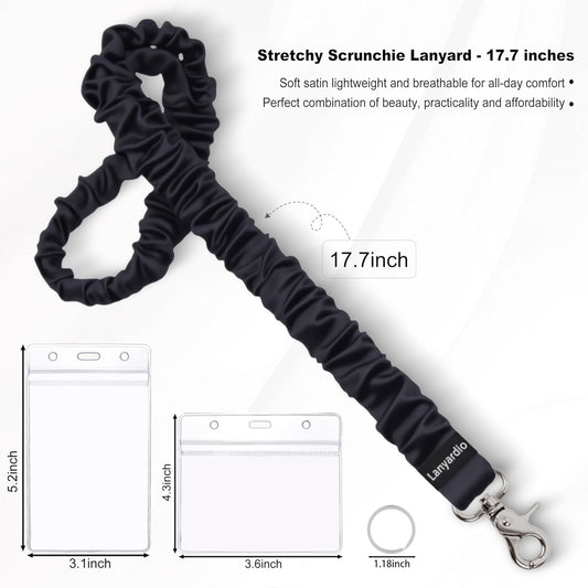 Stretchy Scrunchie Lanyard for ID Badges Keys, Cute Teacher Lanyard for Women with 2 Card Holders 19.6 Inch V1258-DP02-A-2007
