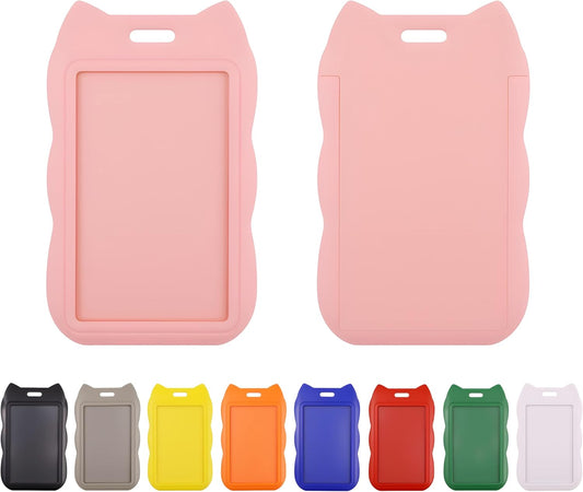 2 Pack Sliding Cat Ears ID Badge Holder, Vertical ID Card Holder for Lanyard with Clear Window, Badge V1258-DP02-A-2009