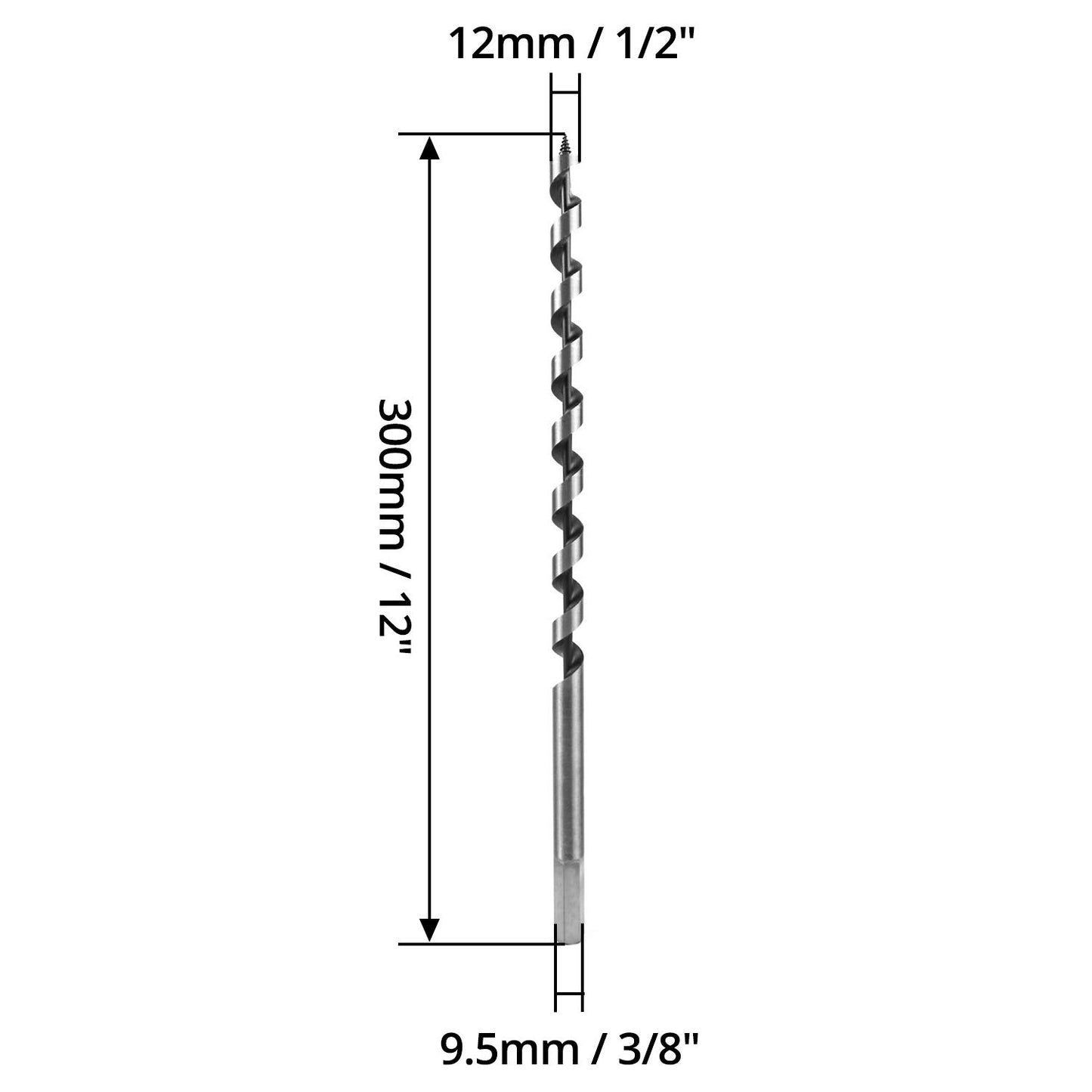 Auger Drill Bit for Wood, 1/2 Inch Diameter x 12 Inch Length, 3/8-Inch Hex Shank, Long Drill Bits V1258-DP02-A-2017