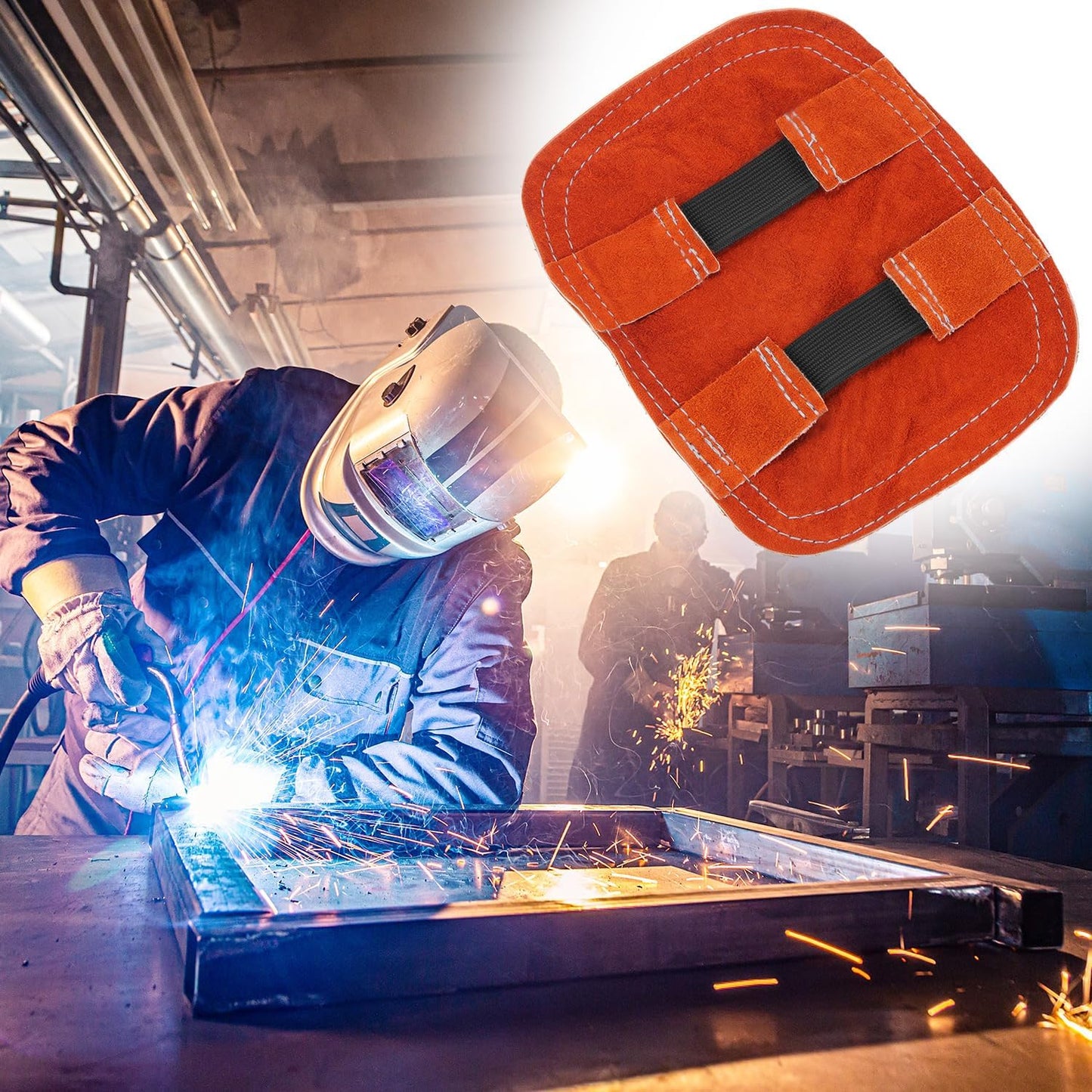 Hand Heat Shield Welding Gloves, Heat Split Leather Welding Hand Pad for Industrial Boiler Cutting V1258-DP02-A-2025