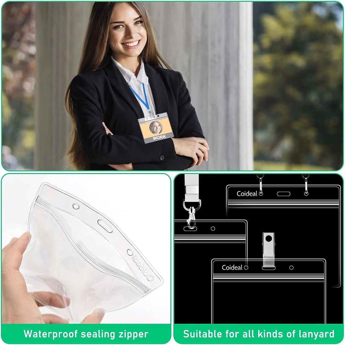 Clear Plastic Horizontal Badge Holder - 12 Pcs Thick Name Tag ID Card Protector Holders Large Transparent V1258-DP02-A-2030