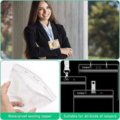 Clear Plastic Horizontal Badge Holder - 12 Pcs Thick Name Tag ID Card Protector Holders Large Transparent V1258-DP02-A-2030