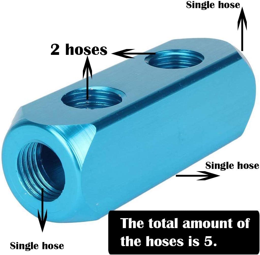 1/4" 2 Way 5 Port Aluminum Air Hose Inline Manifold Block Splitter, Pneumatic Air Compressor Manifold Fitting V1258-DP02-A-2046