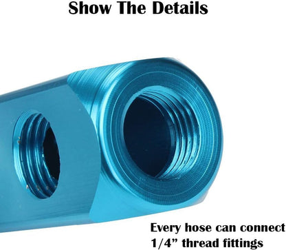 1/4" 2 Way 5 Port Aluminum Air Hose Inline Manifold Block Splitter, Pneumatic Air Compressor Manifold Fitting V1258-DP02-A-2046