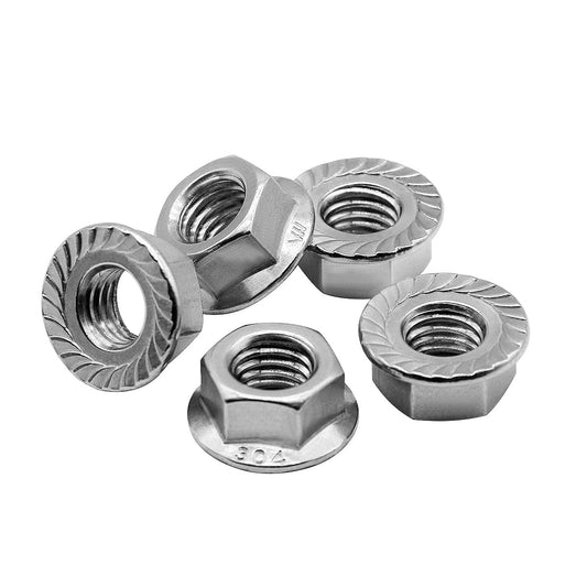 M6*1.0 Serrated Flange Hex Lock Nuts 304 Stainless Steel 18-8 Bright Finish (30PCS) V1258-DP02-A-2047