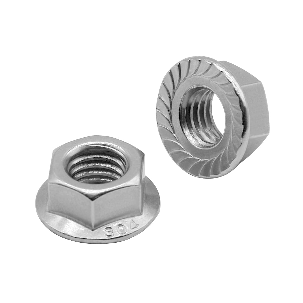 M6*1.0 Serrated Flange Hex Lock Nuts 304 Stainless Steel 18-8 Bright Finish (30PCS) V1258-DP02-A-2047