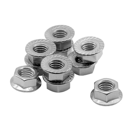 M6*1.0 Serrated Flange Hex Lock Nuts 304 Stainless Steel 18-8 Bright Finish (30PCS) V1258-DP02-A-2047
