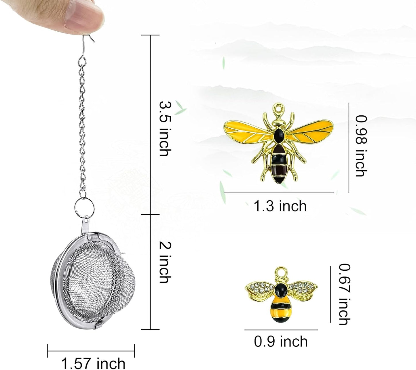 Stainless Steel Mesh Tea Infuser, 2.1 inch Tea Ball with Honey Bee Pendant Tea Strainer Tea Diffuser Tea V1258-DP02-A-2055
