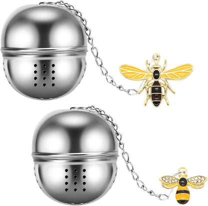 2Pcs Stainless Steel Mesh Tea Infuser, 2.1 inch Tea Infuser Ball with Cute Honey Bee Pendant,Tea Strainer Tea V1258-DP02-A-2056