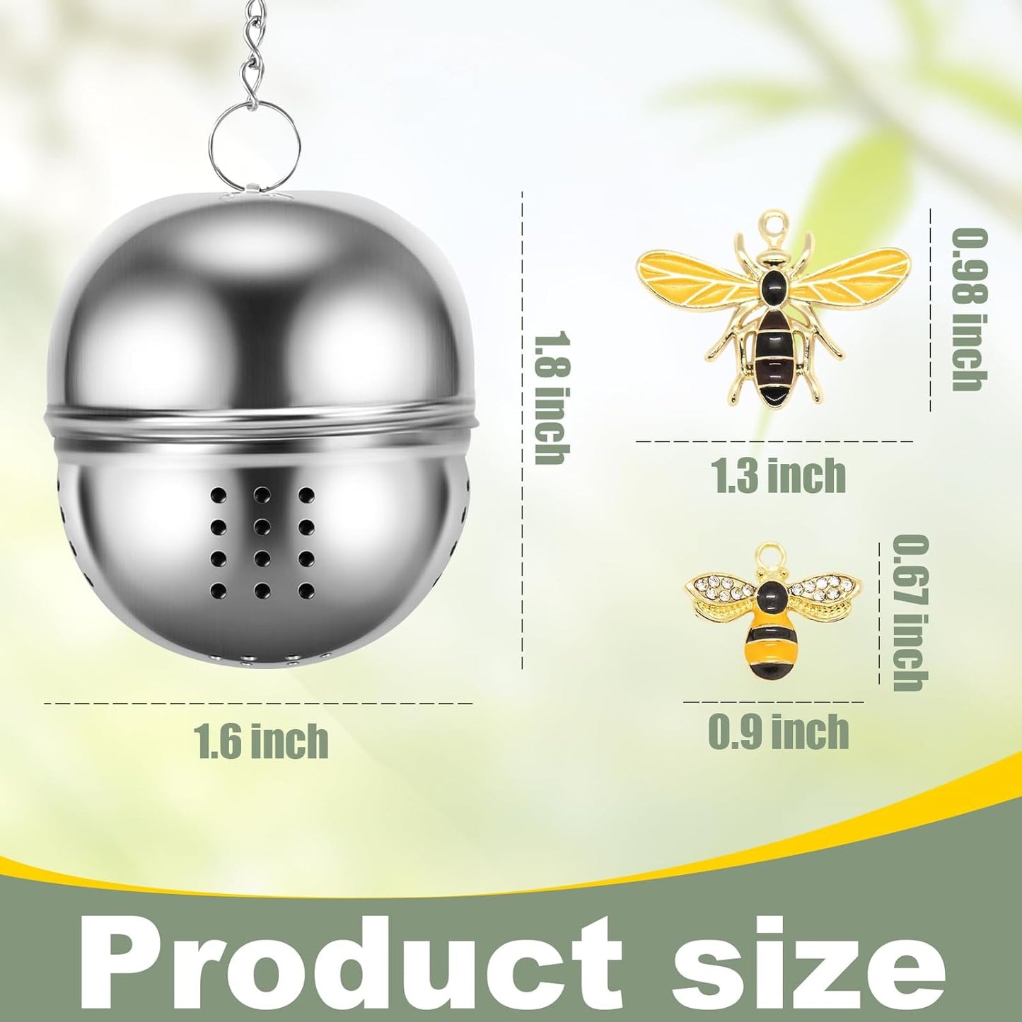 2Pcs Stainless Steel Mesh Tea Infuser, 2.1 inch Tea Infuser Ball with Cute Honey Bee Pendant,Tea Strainer Tea V1258-DP02-A-2056