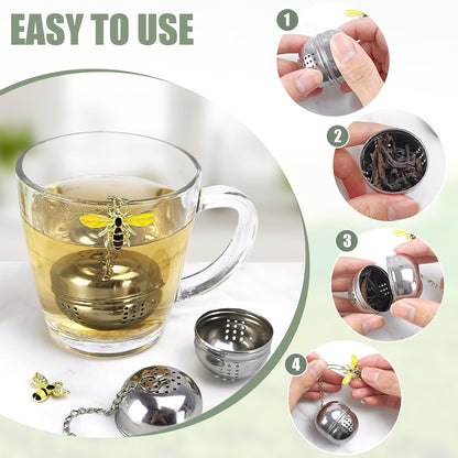 2Pcs Stainless Steel Mesh Tea Infuser, 2.1 inch Tea Infuser Ball with Cute Honey Bee Pendant,Tea Strainer Tea V1258-DP02-A-2056
