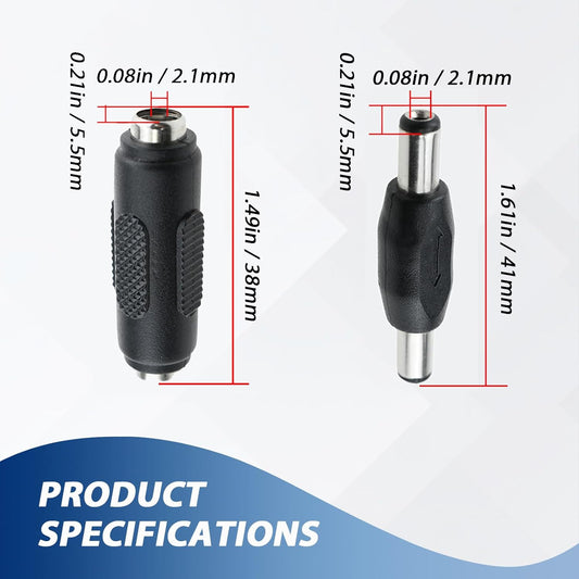 8Pcs 12V DC 5.5 x 2.1mm Female to Female Power Connector Adapter & DC 5.5 x 2.1mm Male to Male Power Plug V1258-DP02-A-2062