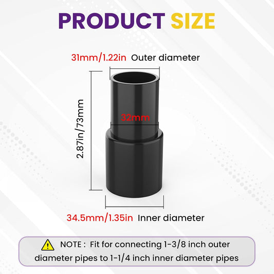 2 Pcs Vacuum Hose Adapter for Connecting 1-3/8" OD to 1-1/4" ID Between Vacuum Cleaner and Dust Collection V1258-DP02-A-2064